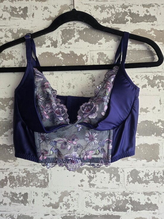 Victoria's Secret Other - Victoria's Secret Blue Floral Embroidered Longline Bra Bustier - 32DD